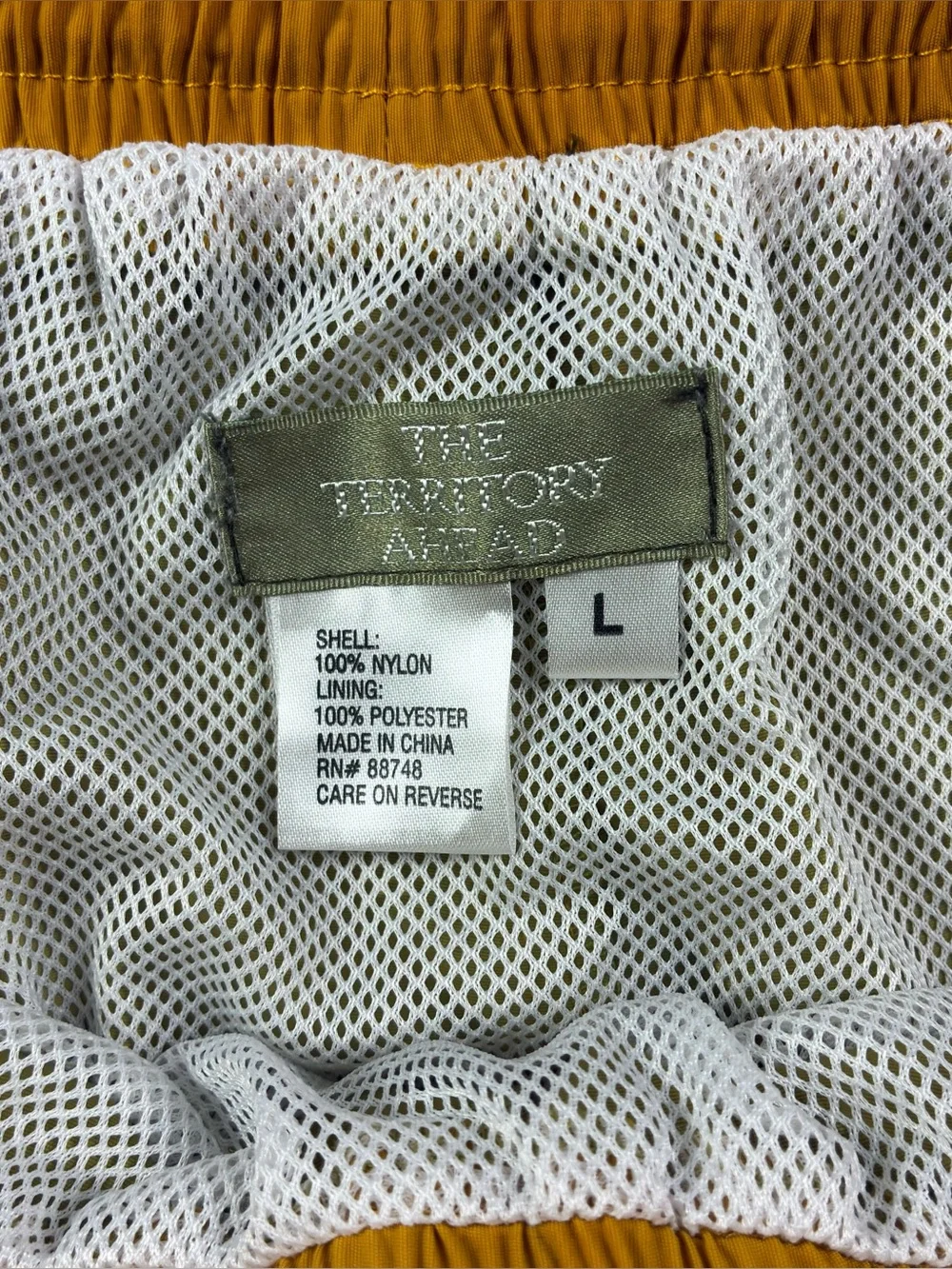 Territory Ahead Swim Trunks Size Large Olive Green Mesh Lined Pockets Drawstring